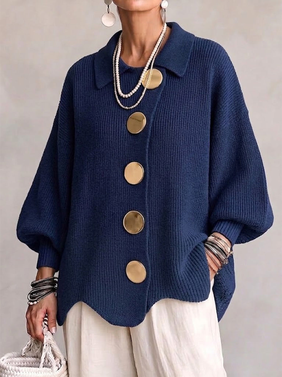 Caroline - Cardigan Élégant Oversize Boutons Dorés