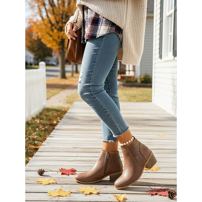 Sylvie - Bottines Élégantes Daim Ajourées