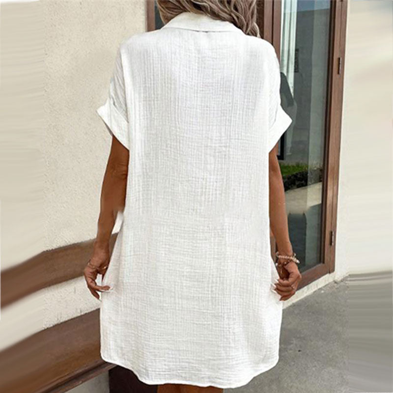 Céline - Belle Robe Chemise en Lin Boutonnée