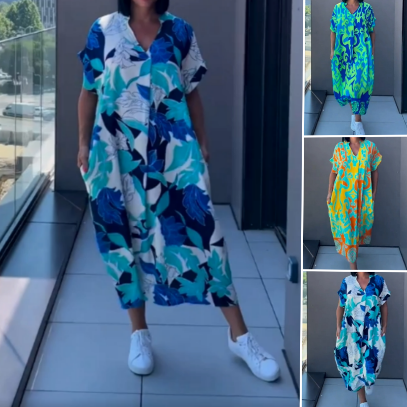 Céline - Robe Caftan Femme Ample Imprimée