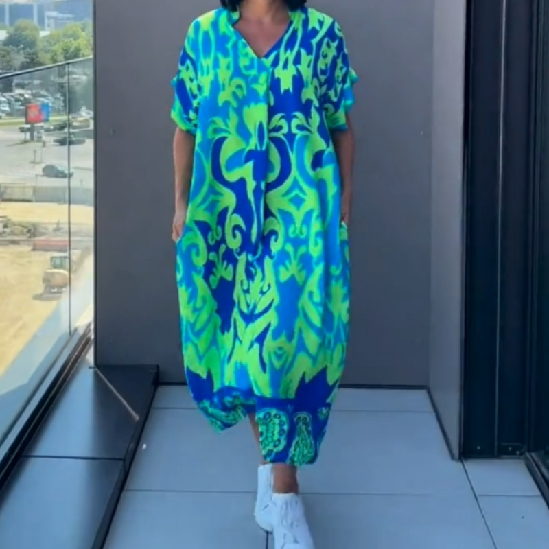Céline - Robe Caftan Femme Ample Imprimée