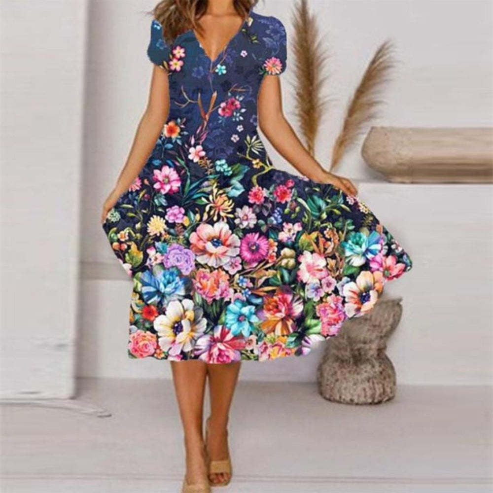 Liesbeth - Magnifique Robe Midi Fleurie