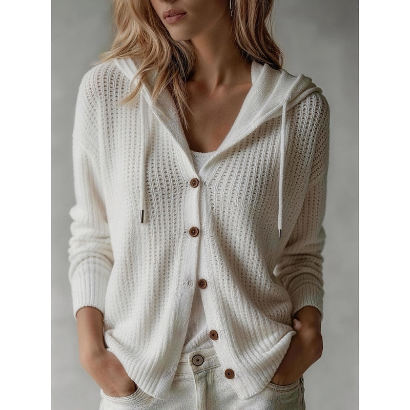 Karine - Cardigan Élégant Boutonné Capuche