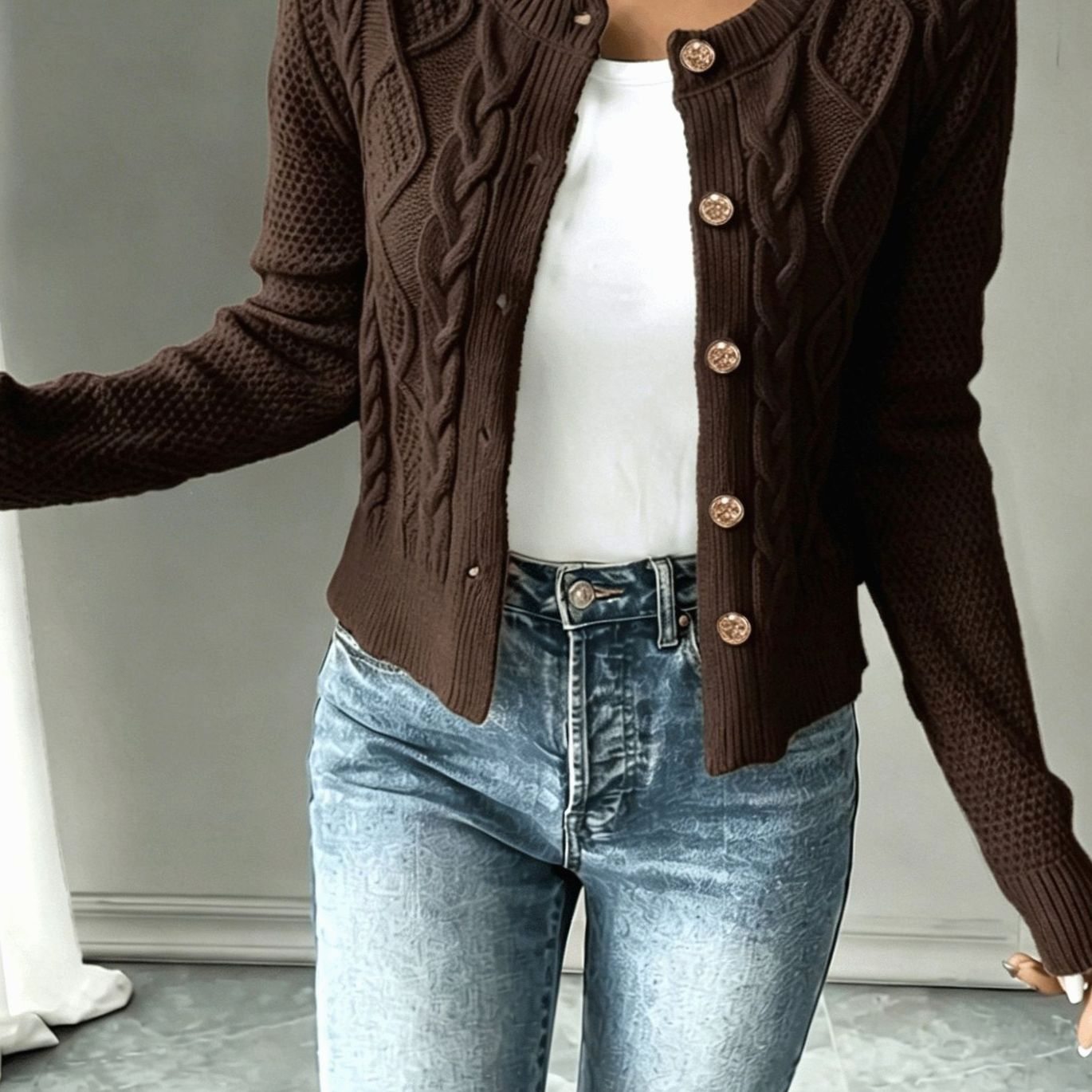 Camille - Cardigan Élégant Torsadé Boutonné