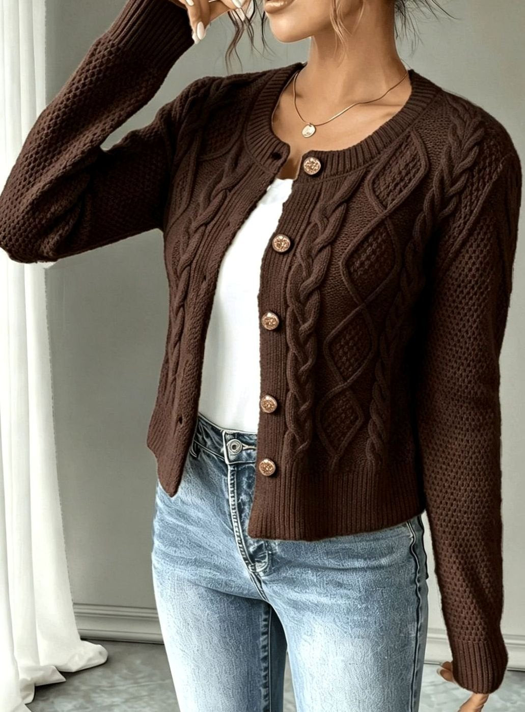 Camille - Cardigan Élégant Torsadé Boutonné
