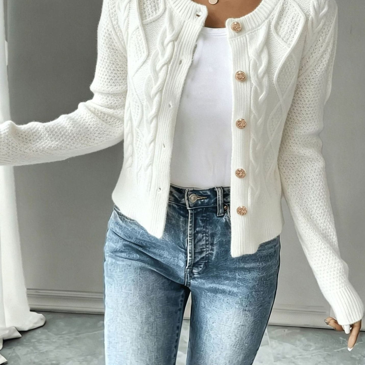 Camille - Cardigan Élégant Torsadé Boutonné