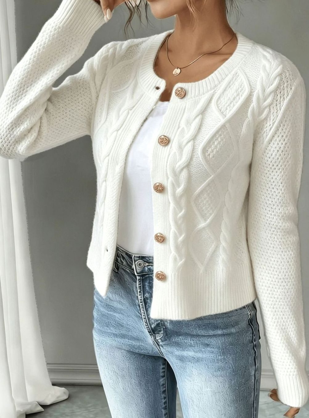 Camille - Cardigan Élégant Torsadé Boutonné