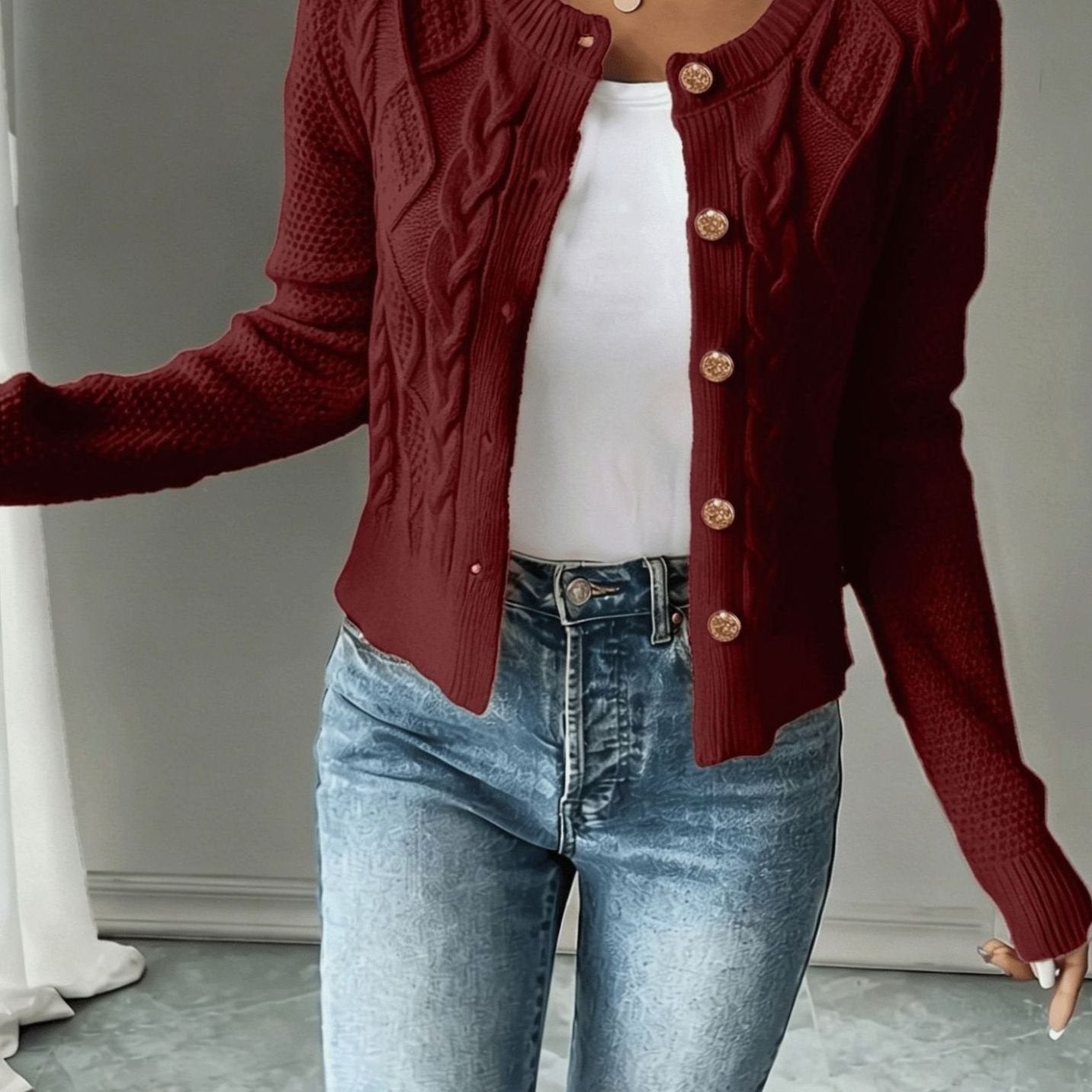 Camille - Cardigan Élégant Torsadé Boutonné