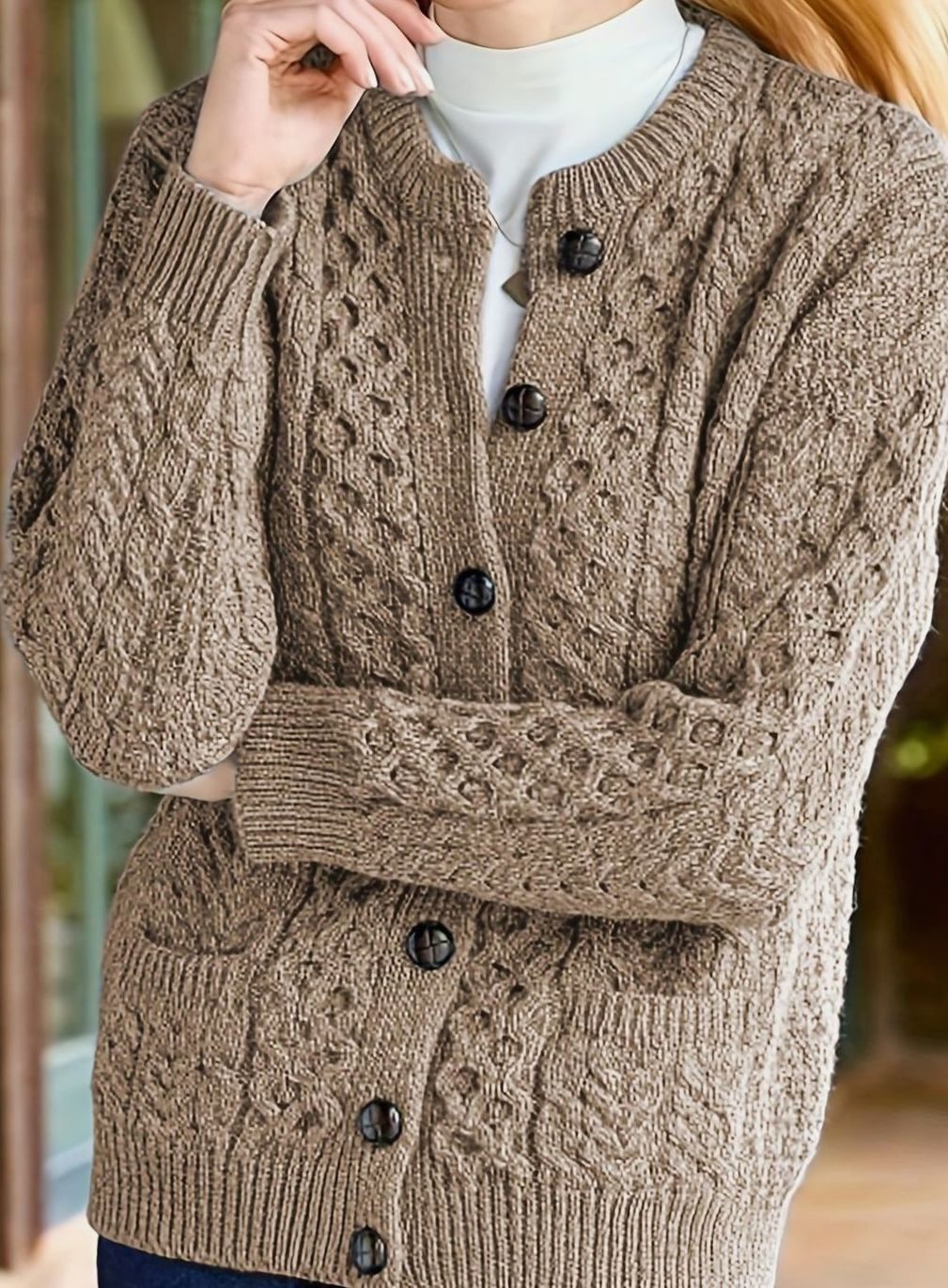 Delphine - Cardigan Élégant Torsadé à Poches