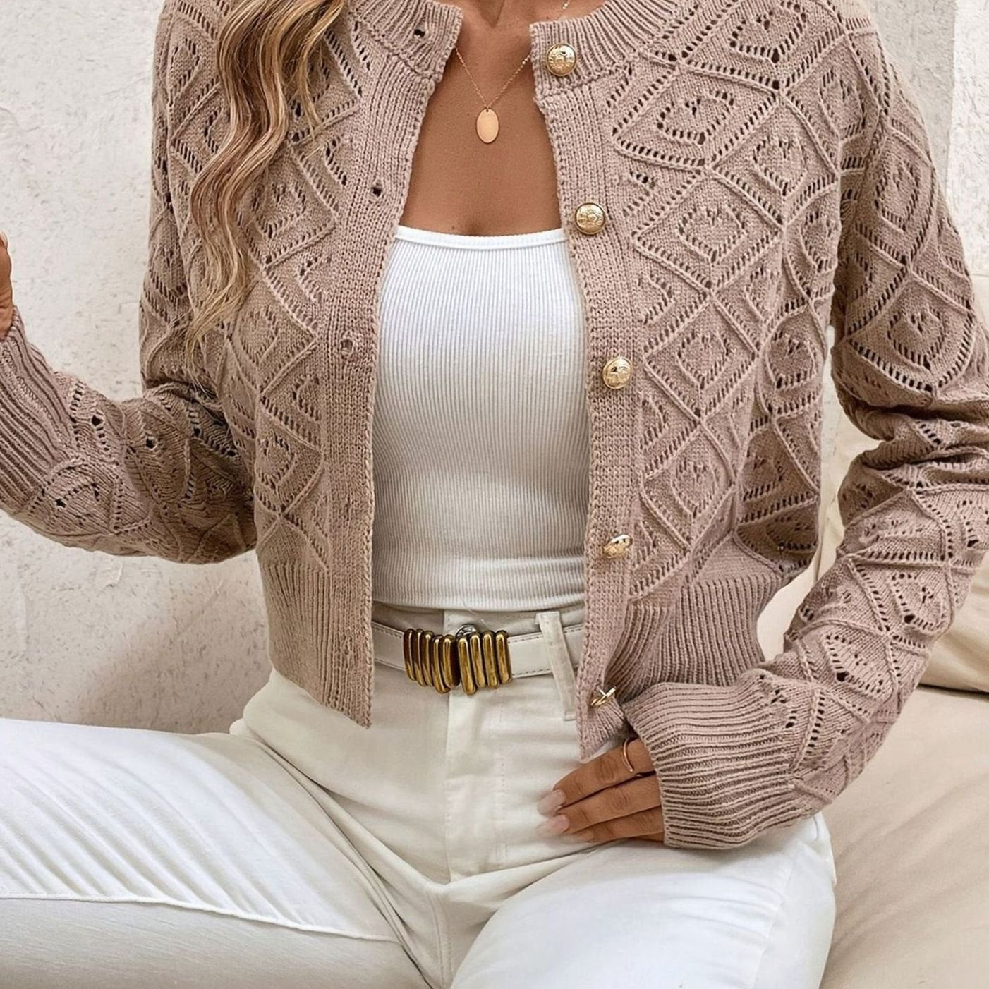 Camille - Cardigan Élégant Court Boutonné