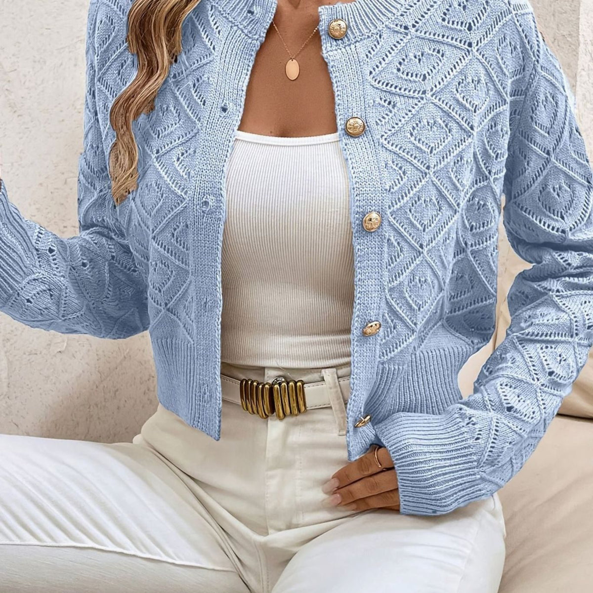 Camille - Cardigan Élégant Court Boutonné