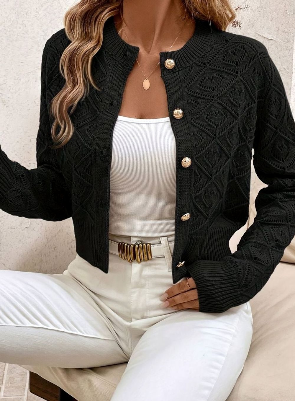 Camille - Cardigan Élégant Court Boutonné