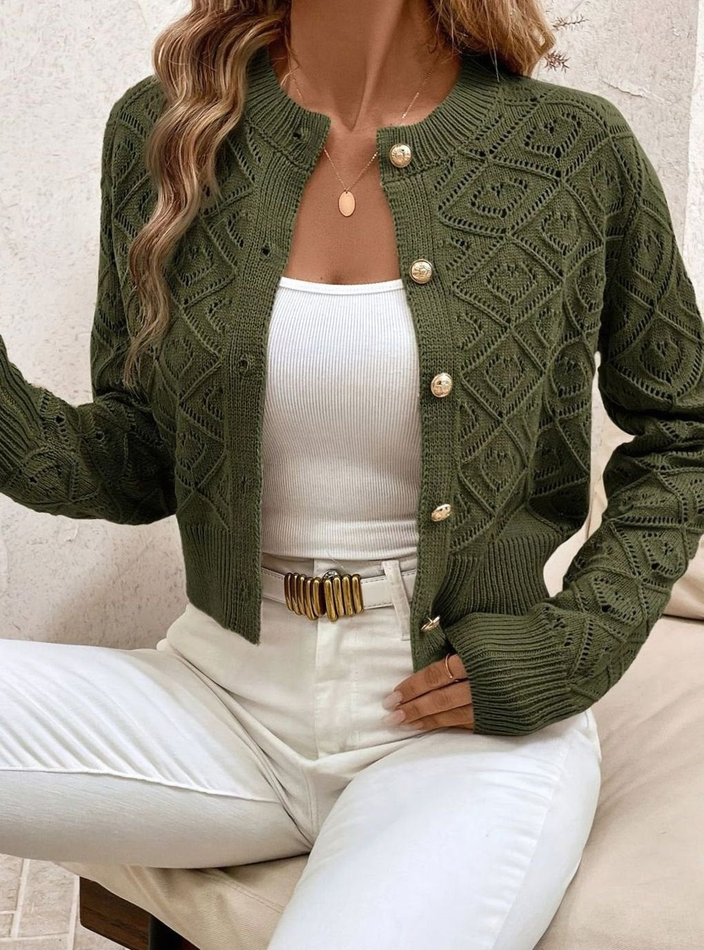 Camille - Cardigan Élégant Court Boutonné