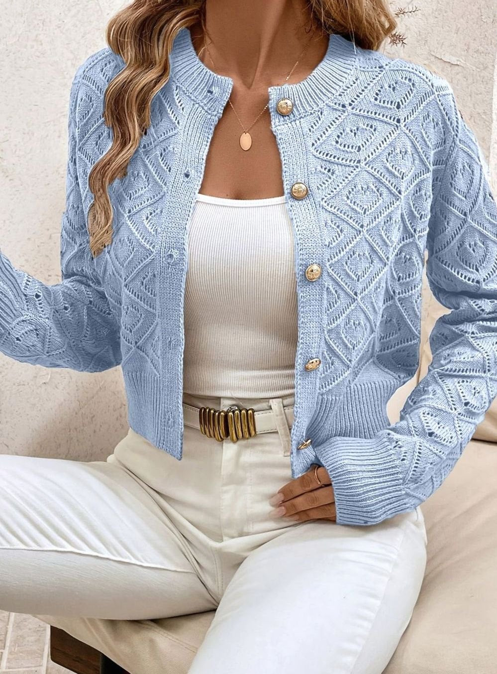 Camille - Cardigan Élégant Court Boutonné