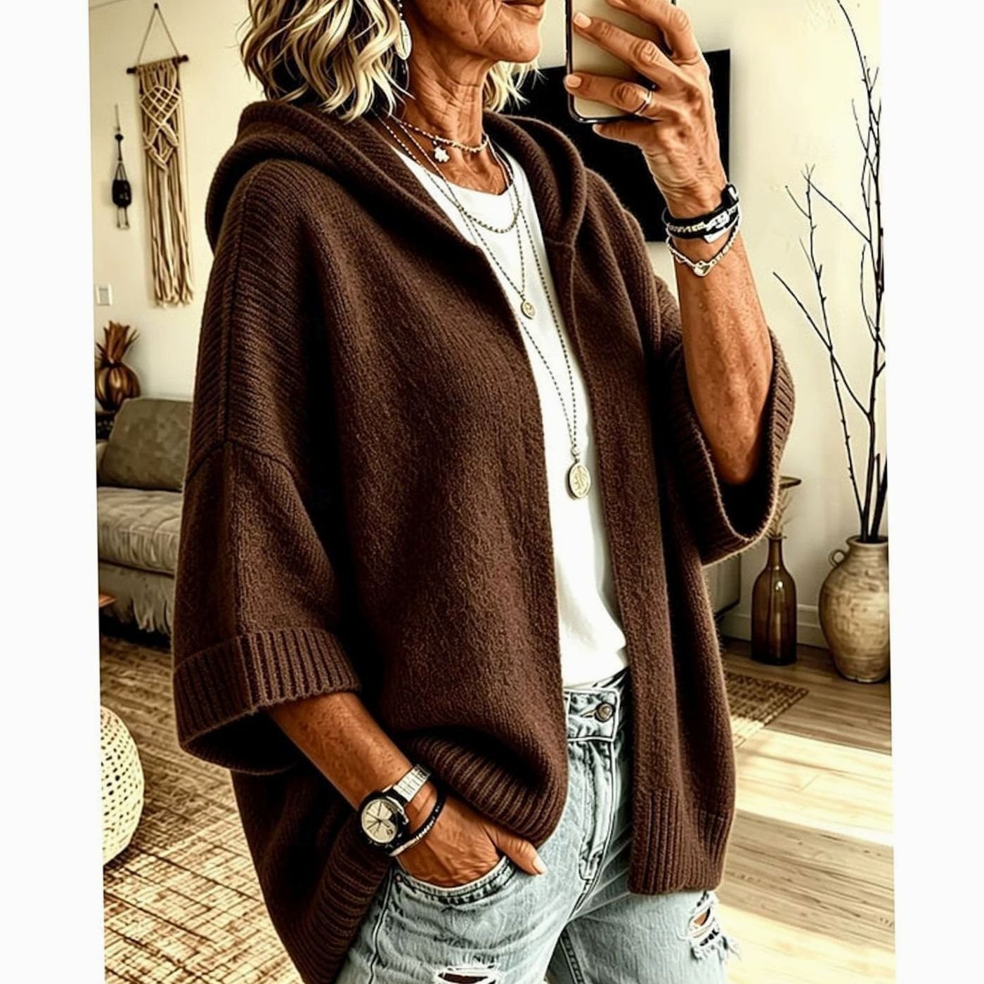 Caroline - Cardigan Élégant Oversize Capuche