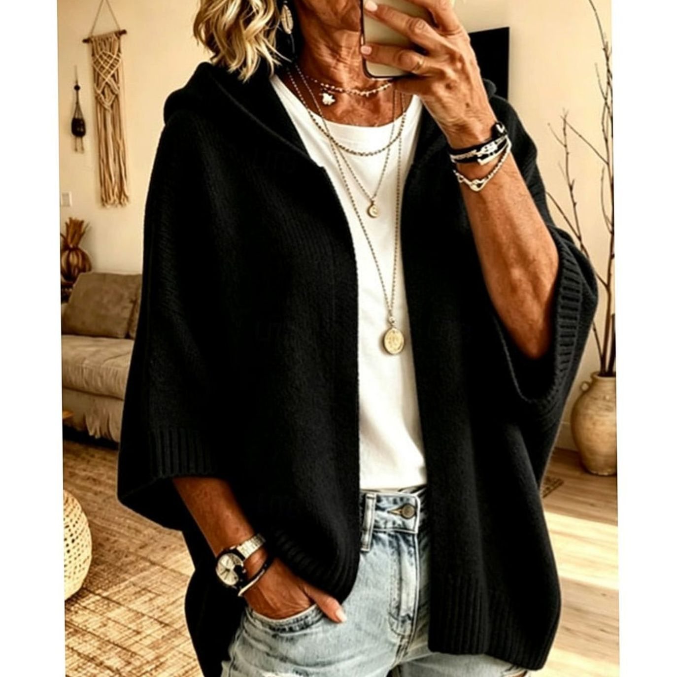 Caroline - Cardigan Élégant Oversize Capuche