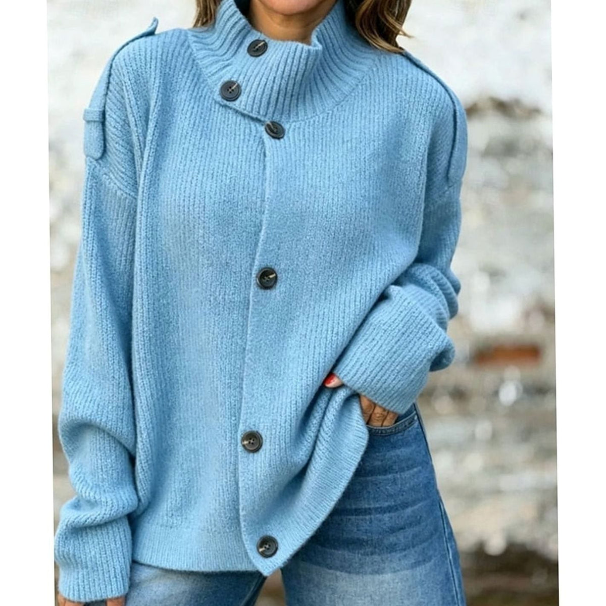 Priya - Cardigan Élégant Oversize Col Montant