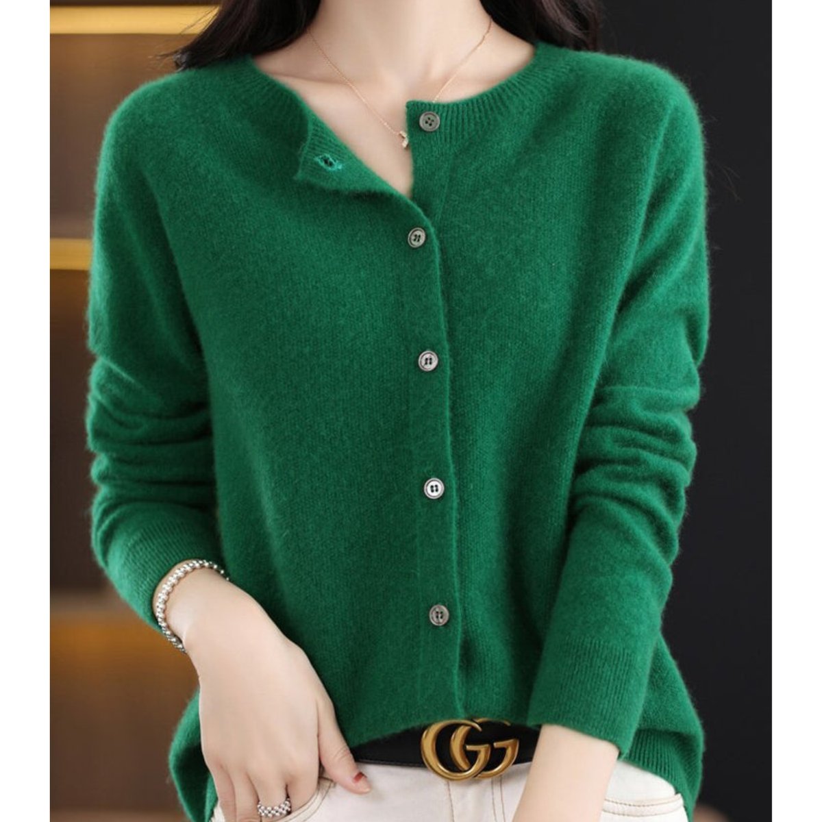 Karine - Cardigan Élégant Boutonné Col Rond