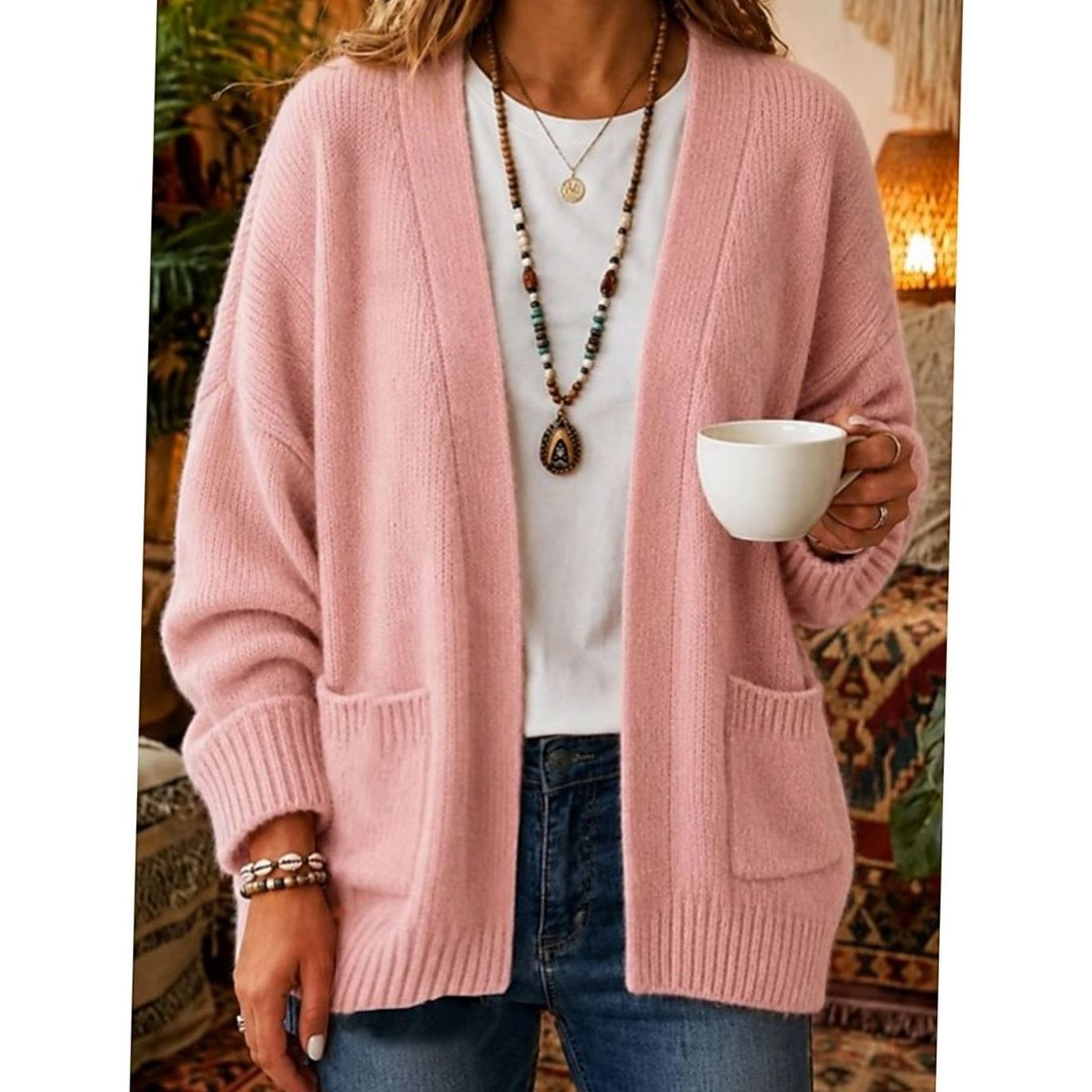 Nathalie - Cardigan Élégant Oversize à Poches