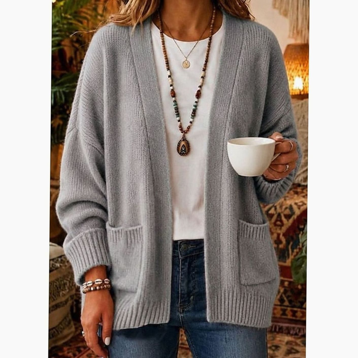 Nathalie - Cardigan Élégant Oversize à Poches