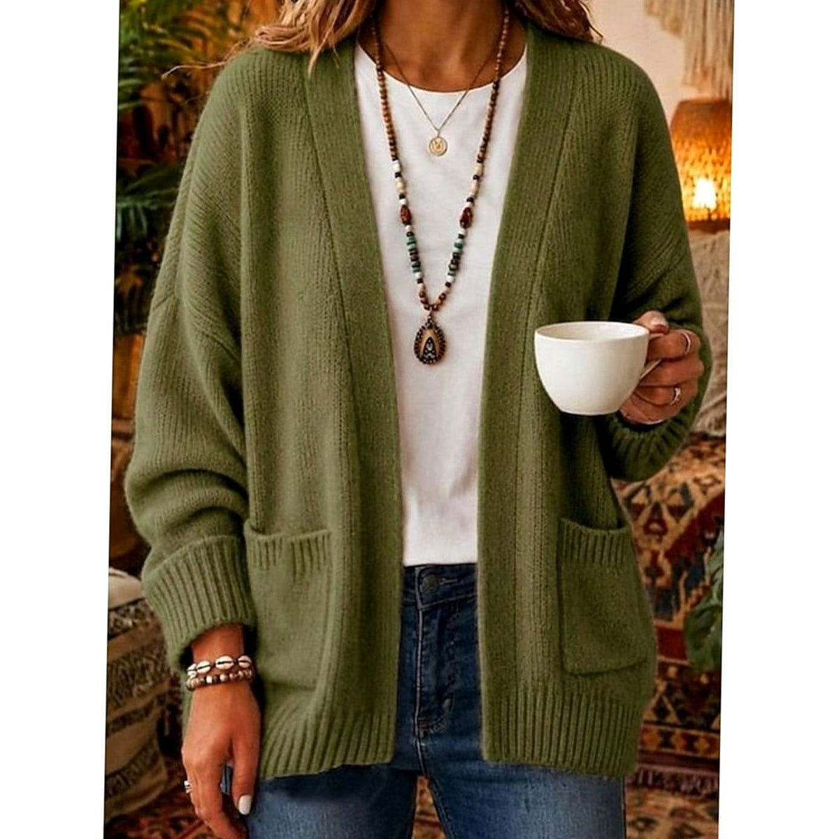 Nathalie - Cardigan Élégant Oversize à Poches