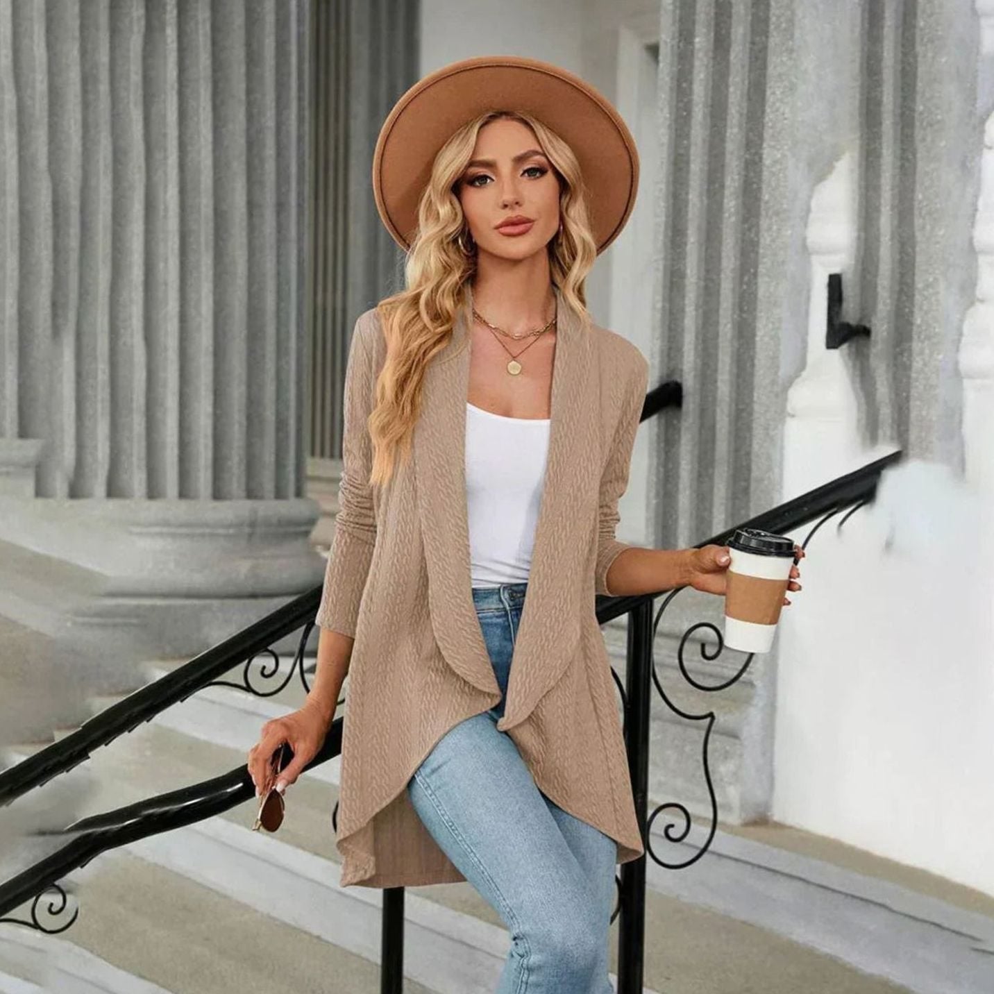 Sylvie - Cardigan Élégant Long Torsadé