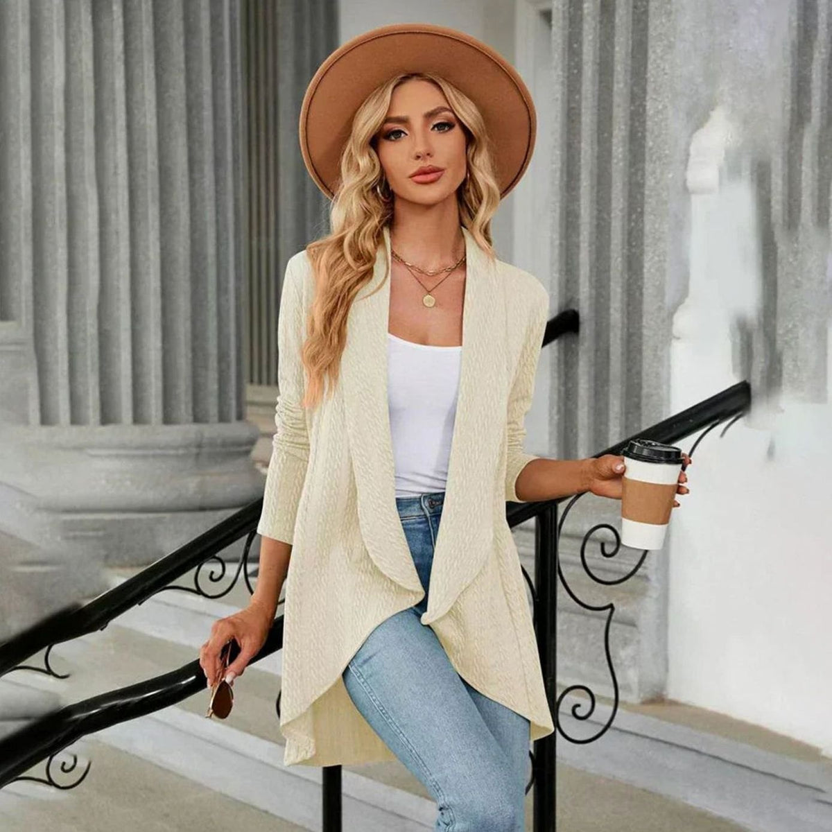 Sylvie - Cardigan Élégant Long Torsadé