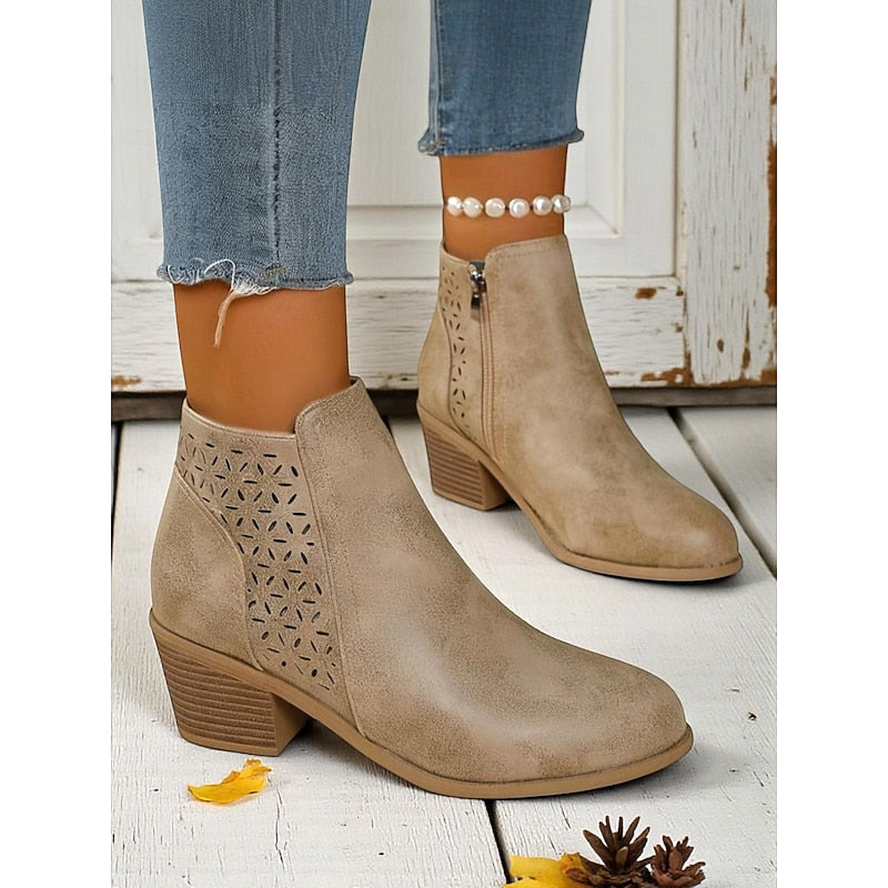 Sylvie - Bottines Élégantes Daim Ajourées