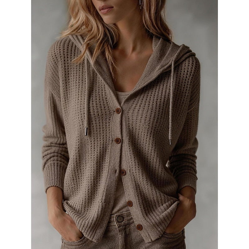 Karine - Cardigan Élégant Boutonné Capuche