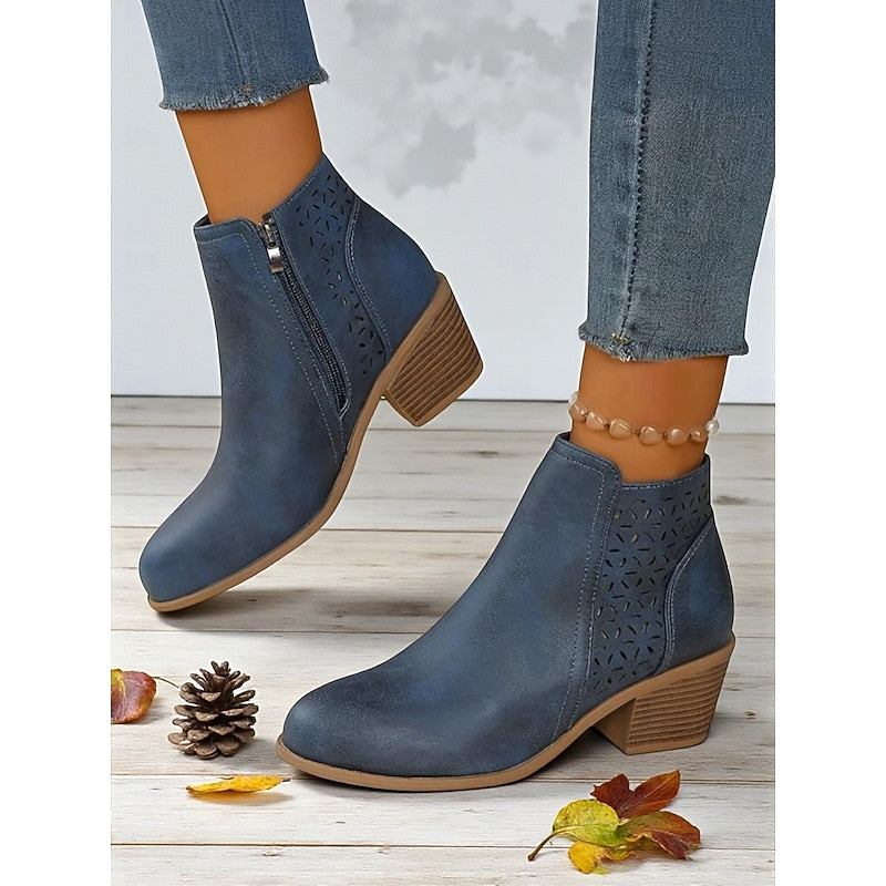 Sylvie - Bottines Élégantes Daim Ajourées