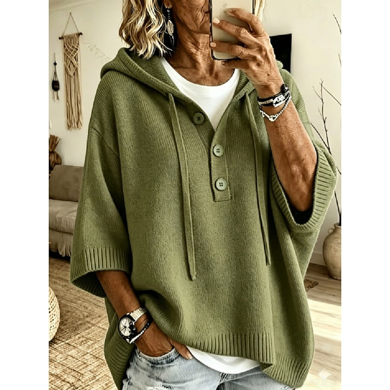 Valérie - Pull Élégant Boutonné Capuche