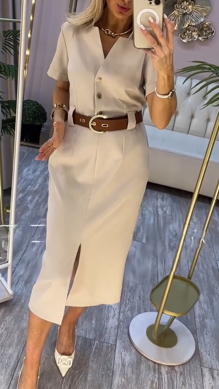 Robe midi femme ceinturée à fente - Nicole