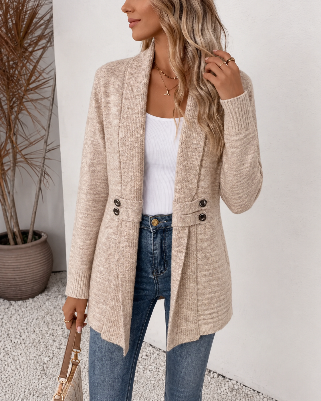Delphine - Cardigan Élégant Long Col Châle