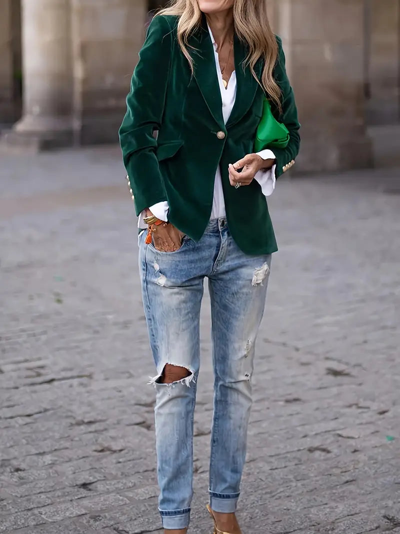 Sandrine - Blazer Élégant Velours Boutons