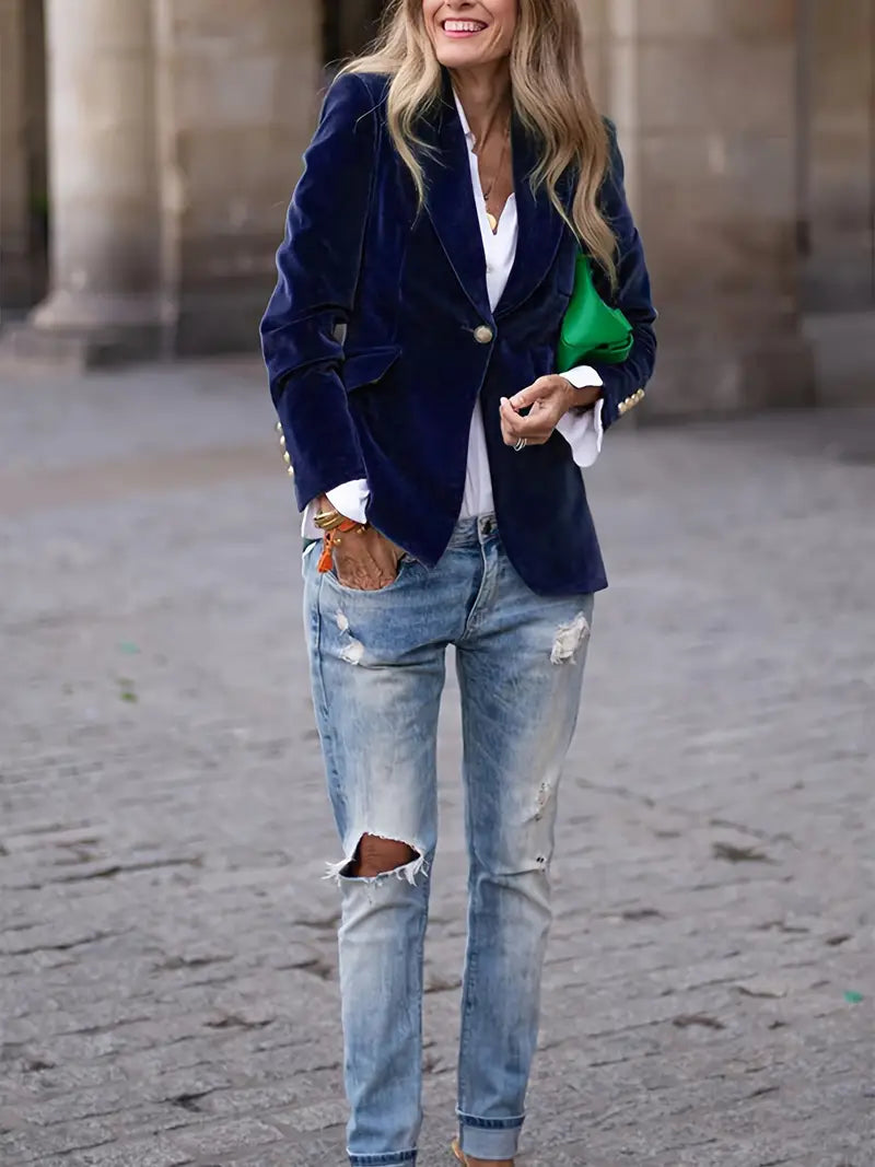 Sandrine - Blazer Élégant Velours Boutons