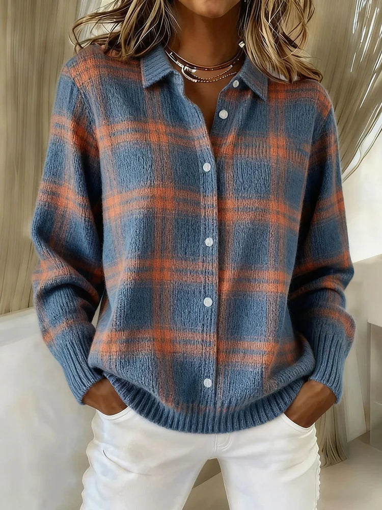 Manon | Pull Chic Carreaux Boutonné