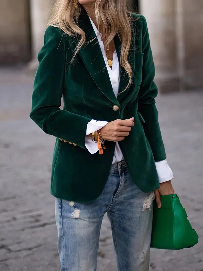 Sandrine - Blazer Élégant Velours Boutons