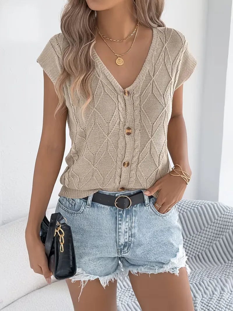 Aurélie - Gilet Élégant Torsadé Boutonné