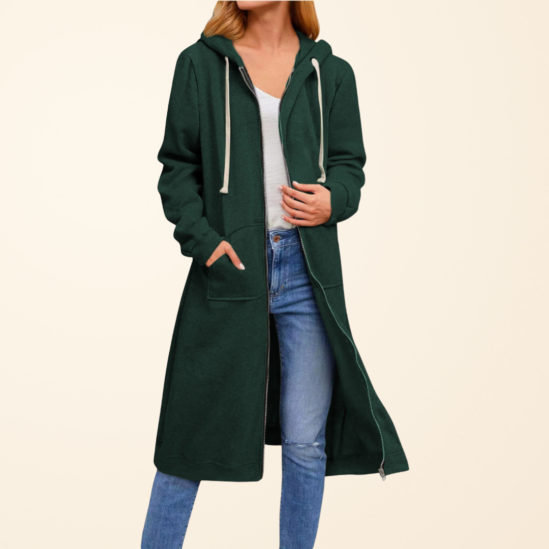 Sophie - Cardigan Chic Long Zippé à Capuche