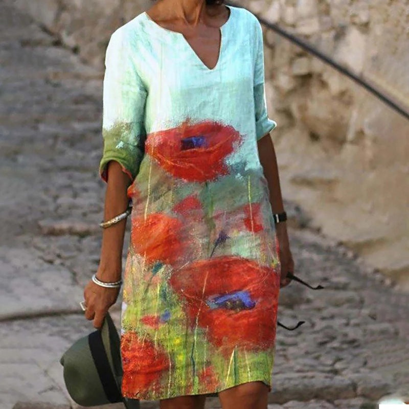 Charlotte - Robe Tunique Lin Fleurie Femme