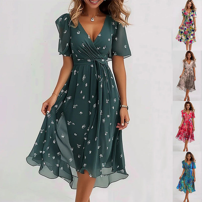 Robe Midi Femme Fleurie Col V - Claire