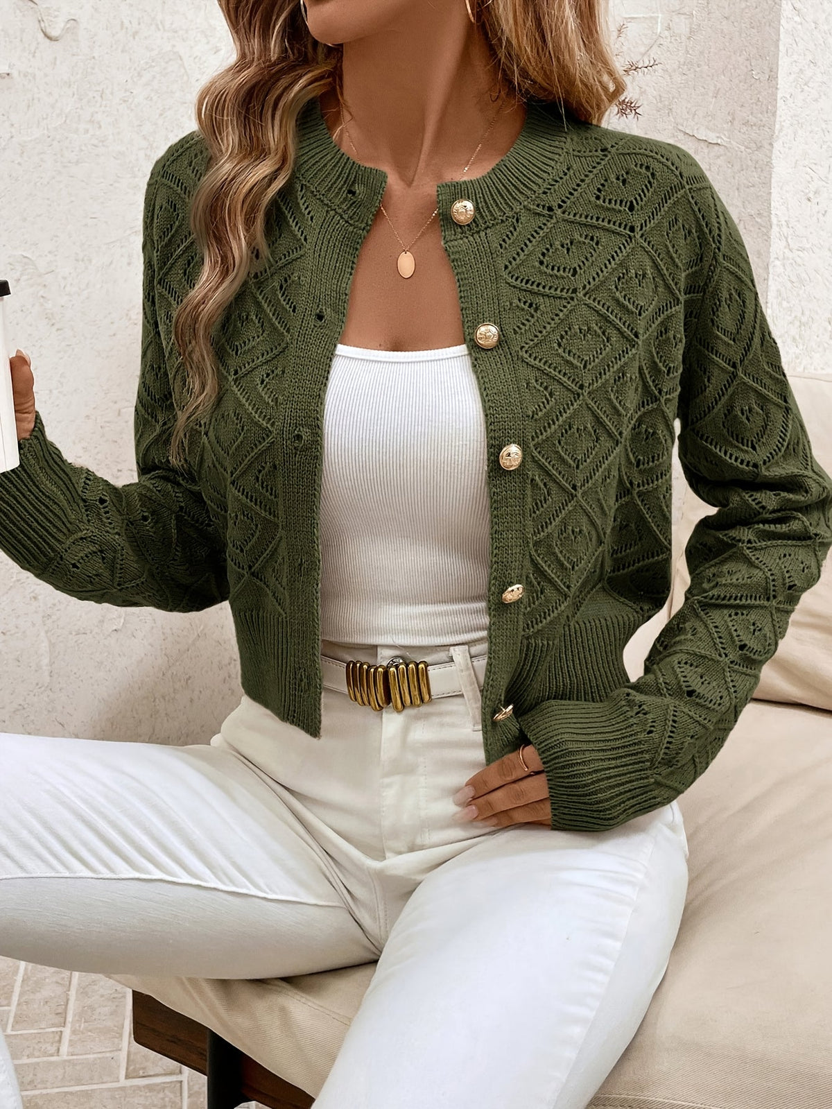 Camille - Cardigan Élégant Boutonné Ajouré