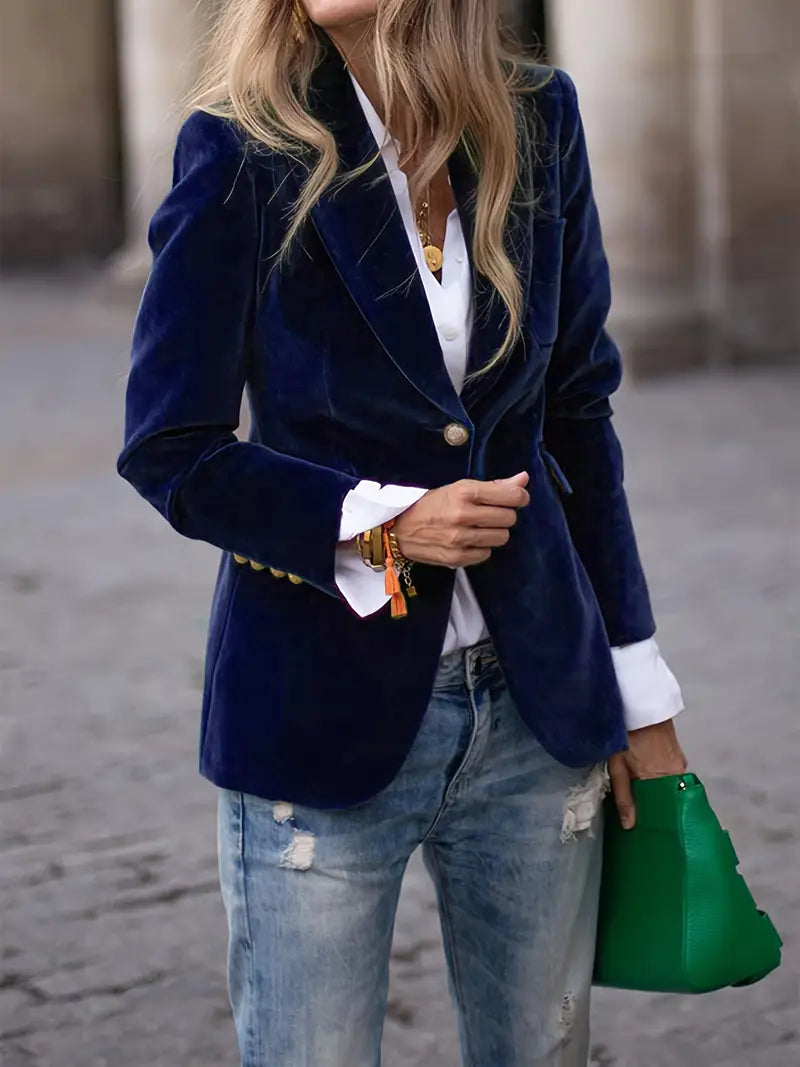 Sandrine - Blazer Élégant Velours Boutons