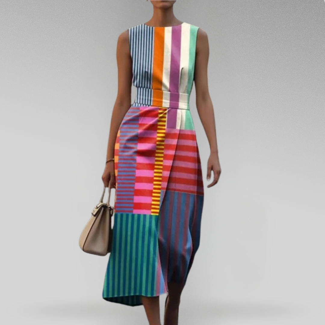 Caroline - Robe Midi Patchwork Tendance
