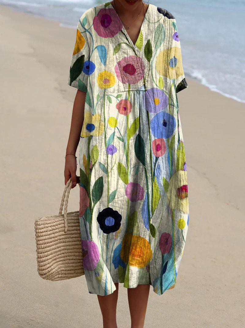 Sophie - Robe en Lin Fleurie Femme
