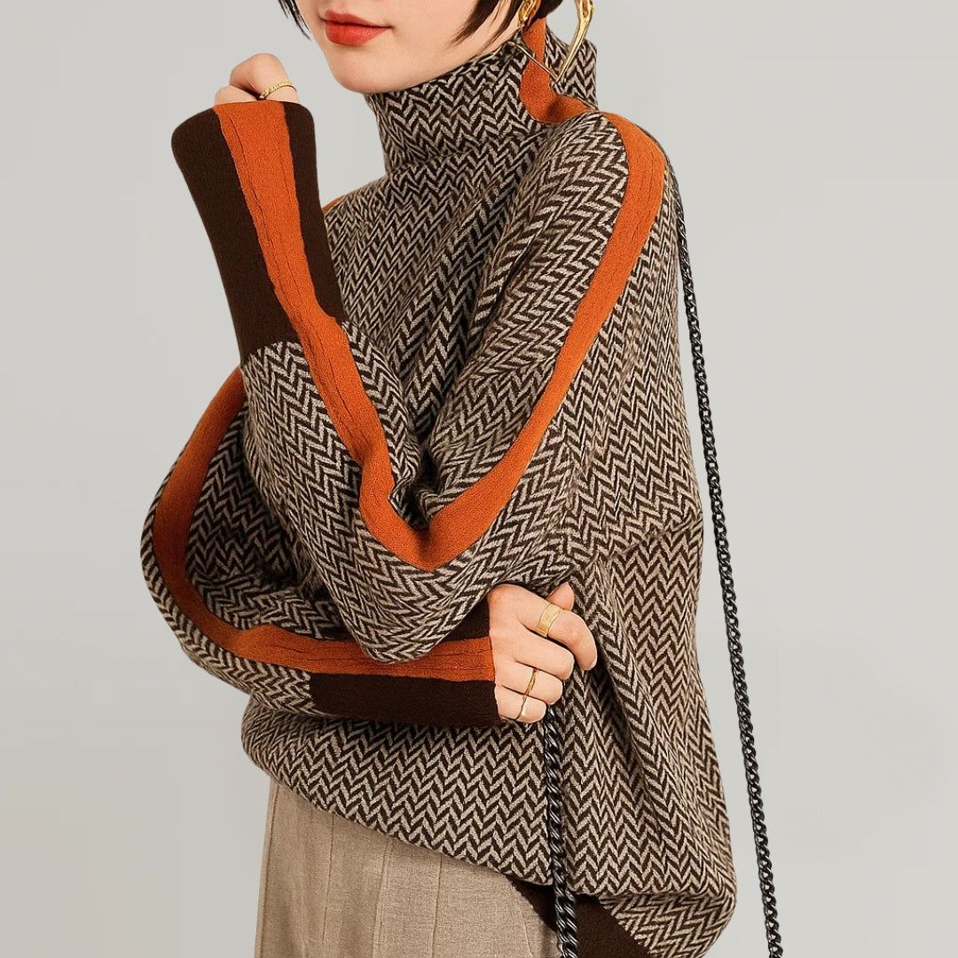 Charlotte | Pull Chic Col Roulé Chevrons