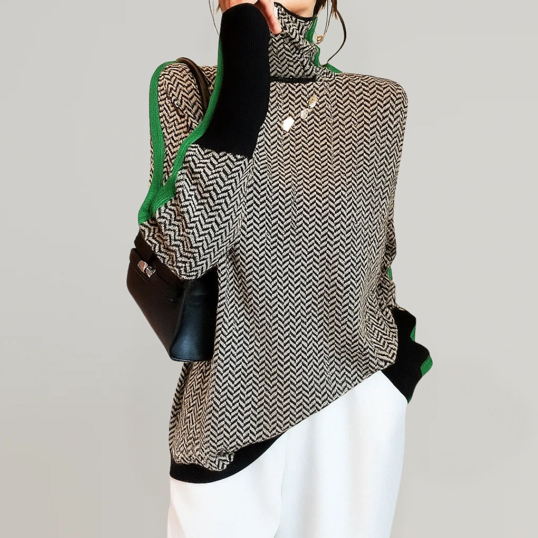 Martine | Pull Élégant Col Montant Rayé