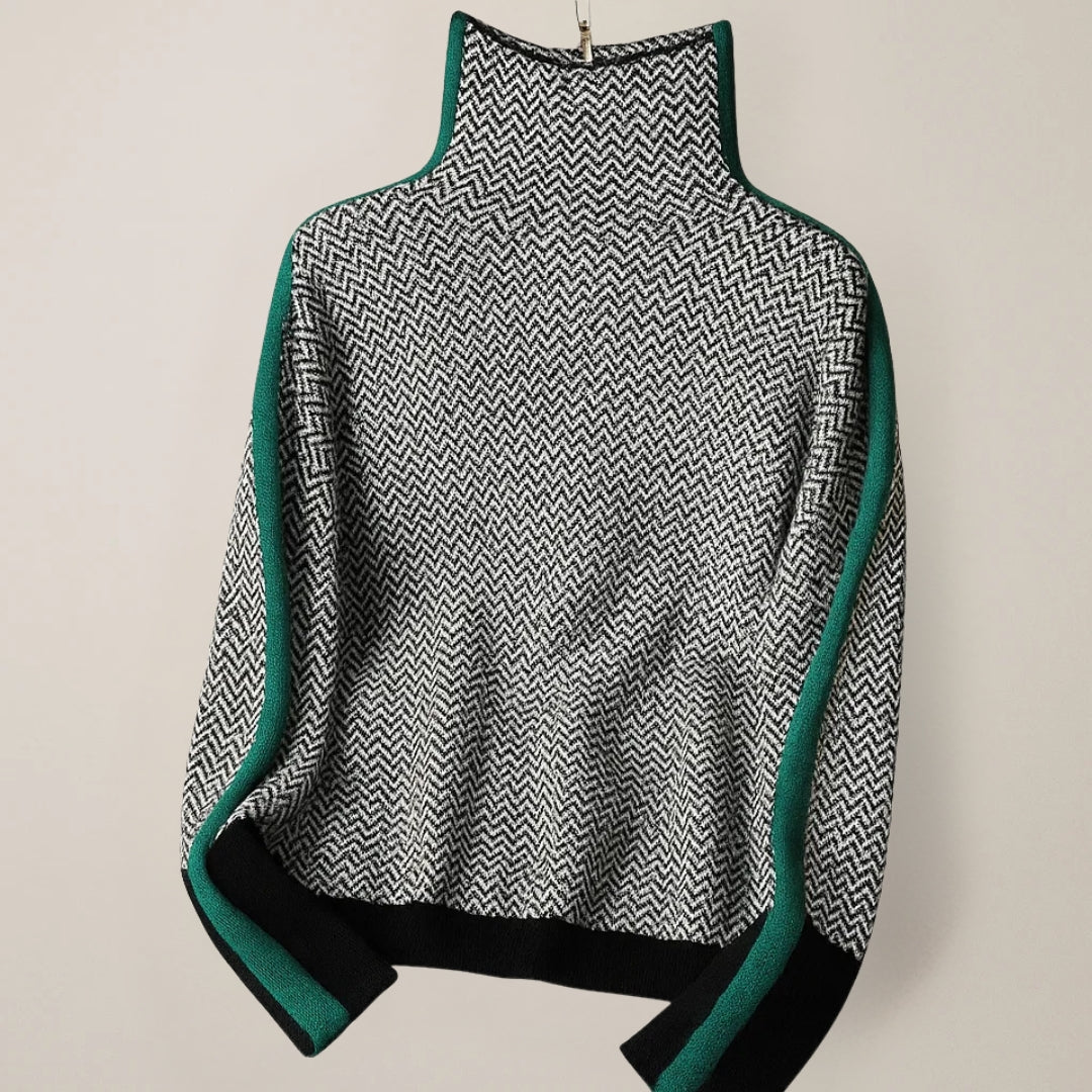 Charlotte | Pull Chic Col Roulé Chevrons