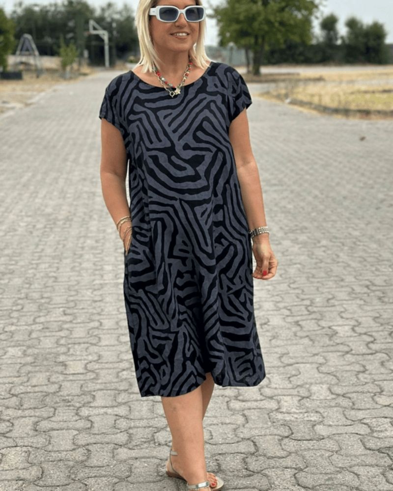 Patricia - Robe Courte Femme en Lin Imprimée