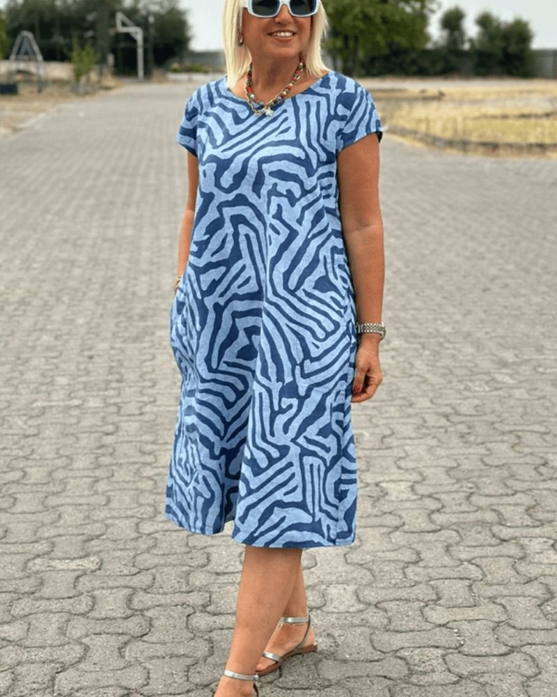 Patricia - Robe Courte Femme en Lin Imprimée
